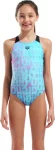 Купальник закритий для дівчат Arena MULTI COLOURS SWIMSUIT V BACK блакитний, чорний дитячий 128 см (009007-509)