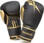 Боксерські рукавиці Reebok Boxing Gloves чорний, золотистий 10 унцій (RSCB-11117GB-10)