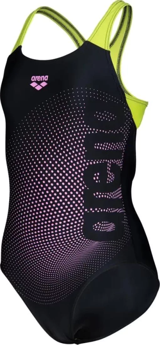 Купальник закритий для дівчат Arena DIM LIGHT SWIMSUIT SWIM PRO BA чорний, жовтий дитячий 128 см (008104-560)