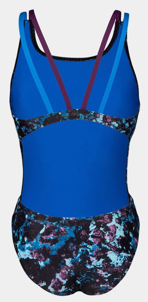 Купальник закритий для жінок Arena ROCKIN SWIMSUIT SWIM TECH MULT чорний, синій, фіолетовий Жін