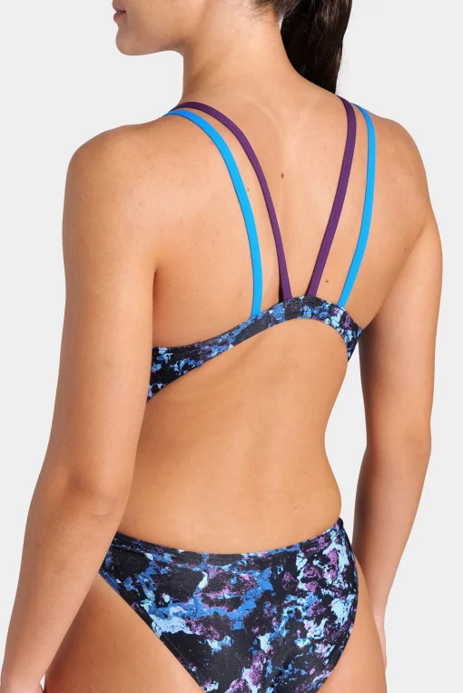 Купальник закритий для жінок Arena ROCKIN SWIMSUIT SWIM TECH MULT чорний, синій, фіолетовий Жін