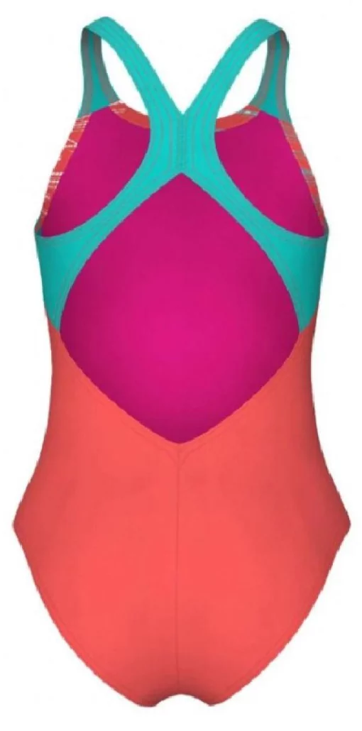 Купальник для дівчат Arena PASTIME SWIMSUIT V BACK моркв'яний, бірюзовий, білий Діт 116 см