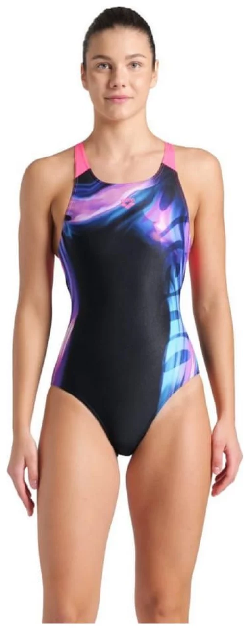 Купальник закритий для жінок Arena DREAMHLINE SWIMSUIT V BACK чорний, фіолетовий, бірюзовій Жін