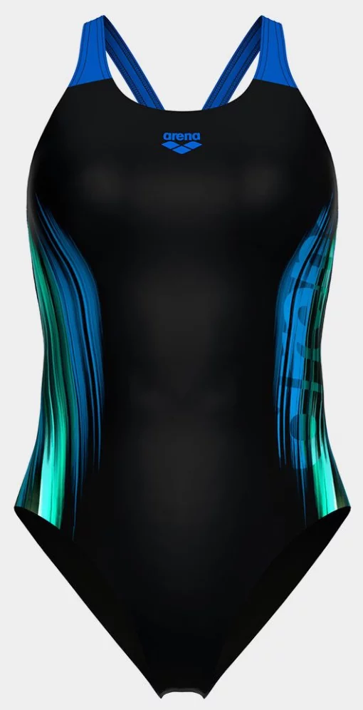 Купальник закритий для жінок Arena BREATH SWIMSUIT V BACK LB синій, чорний, бірюзовий Жін 36
