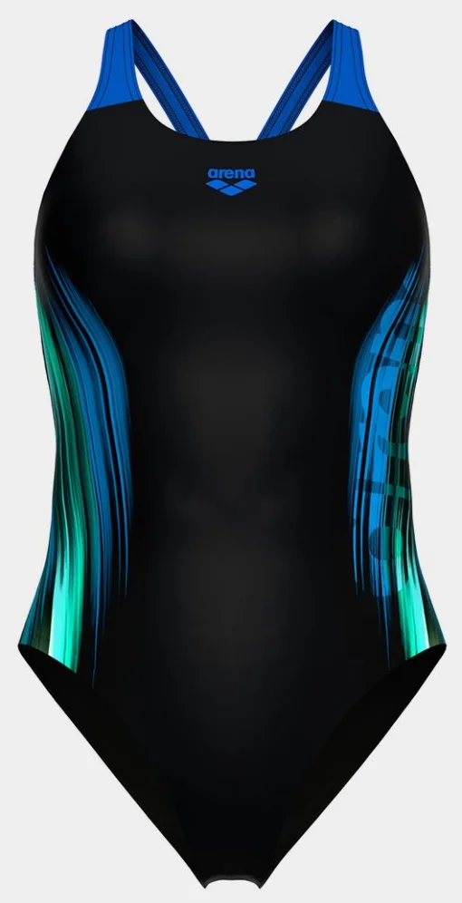 Купальник закритий для жінок Arena BREATH SWIMSUIT V BACK LB синій, чорний, бірюзовий Жін 44