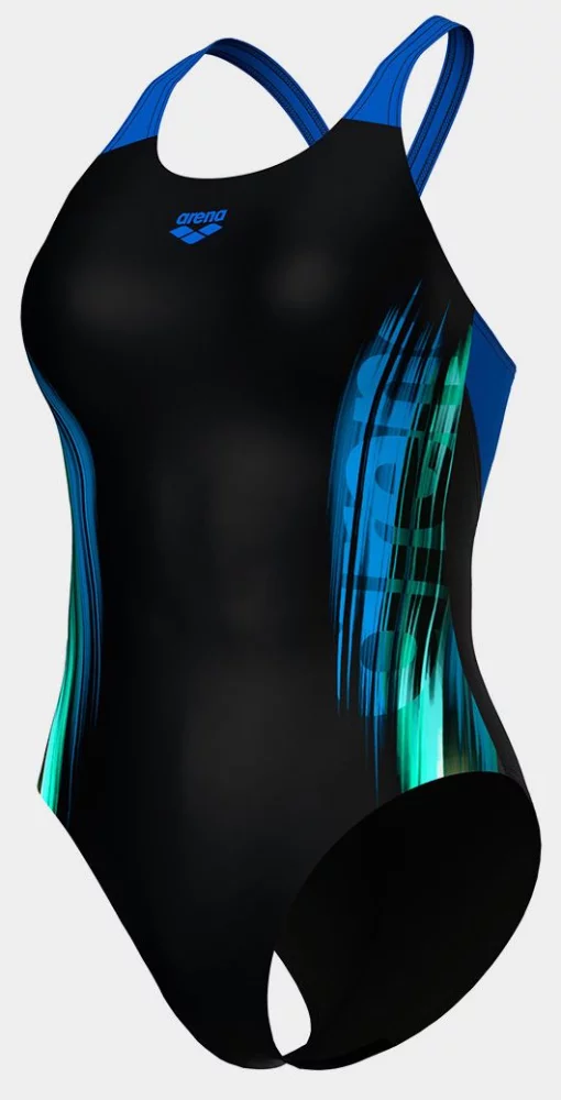Купальник закритий для жінок Arena BREATH SWIMSUIT V BACK LB синій, чорний, бірюзовий Жін 36