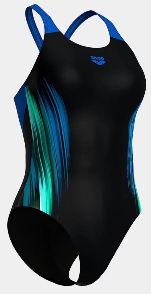 Купальник закритий для жінок Arena BREATH SWIMSUIT V BACK LB синій, чорний, бірюзовий Жін 36