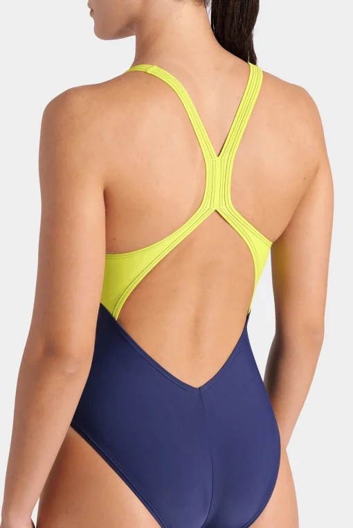 Купальник закритий для жінок Arena BREATH SWIMSUIT V BACK LB чорний, жовтий, зелений, синій Жін 38