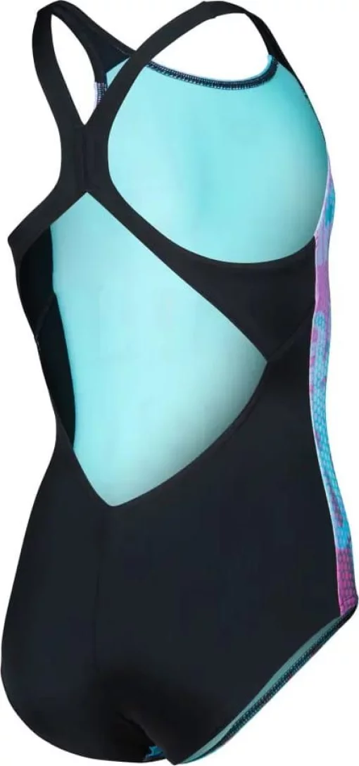 Купальник закритий для дівчат Arena MULTI COLOURS SWIMSUIT V BACK блакитний, чорний дитячий 128 см (009007-509)