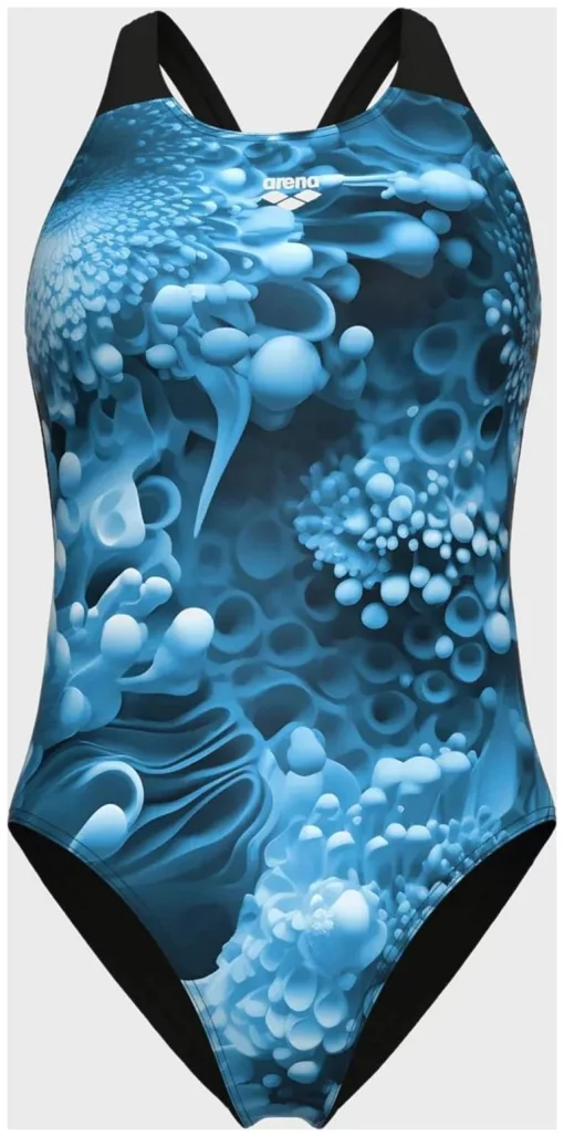 Купальник закритий для жінок Arena BLUE FLOWERS SWIMSUIT V BACK синій, чорний Жін 38