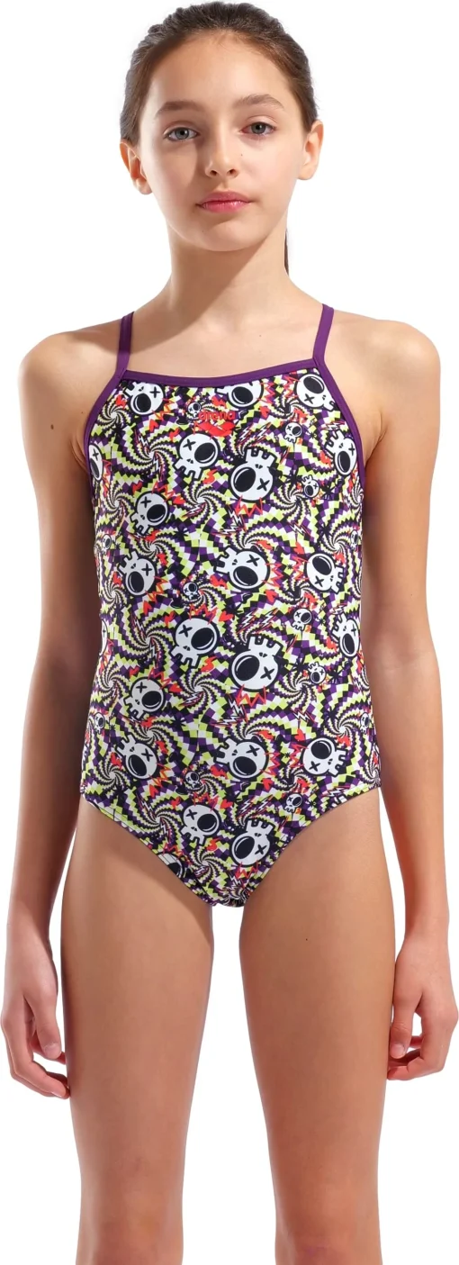 Купальник закритий для дівчат Arena FUN SKULLS SWIMSUIT LIGHTDROP мультиколор дитячий 164 см (010284-590)