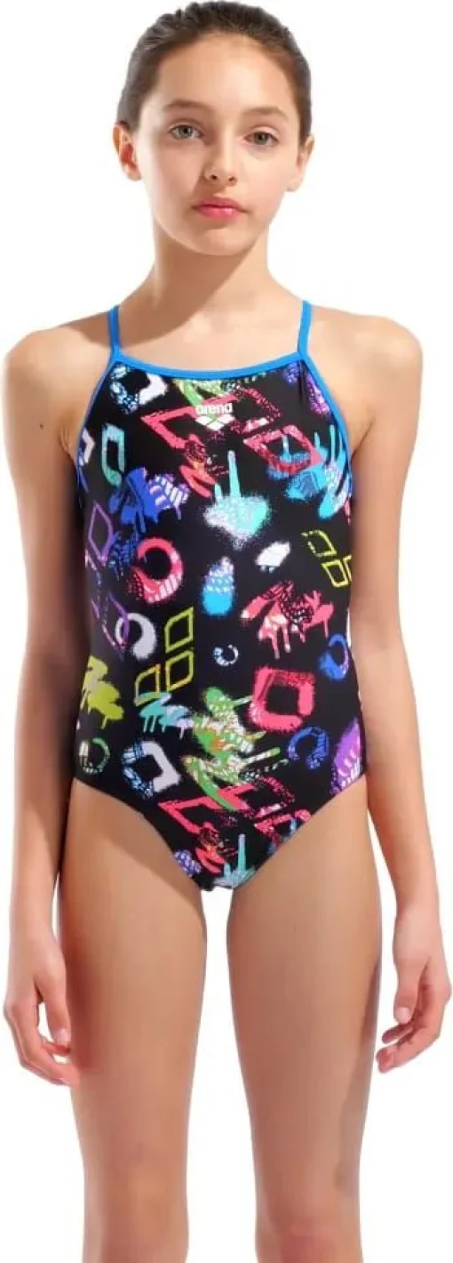 Купальник закритий для дівчат Arena GRAFFITI SWIMSUIT LIGHT DROP B чорний, мультиколор дитячий 152 см (010289-580)