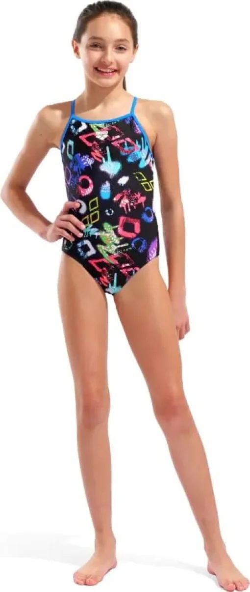 Купальник закритий для дівчат Arena GRAFFITI SWIMSUIT LIGHT DROP B чорний, мультиколор дитячий 152 см (010289-580)