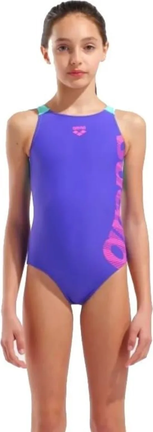 Купальник закритий для дівчат Arena GRAPHIC SWIMSUIT V BACK фіолетовий, рожевий дитячий 140 см (010407-880)
