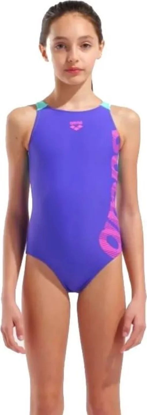 Купальник закритий для дівчат Arena GRAPHIC SWIMSUIT V BACK фіолетовий, рожевий дитячий 116 см (010407-880)