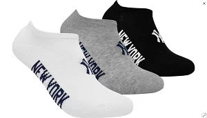 Шкарпетки New York Yankees 3 pk Sneaker чорний, білий, сірий Уні 35-38