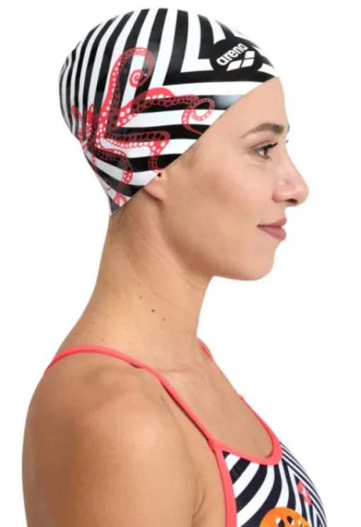 Шапка для плавання Arena PRINT 2 чорний, білий, червоний Уні OSFM