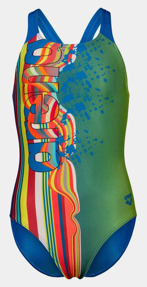 Купальник для дівчат Arena PALETTE SWIMSUIT SWIM PRO BACK блакитний, жовтий, мультикольор Діт 140 см