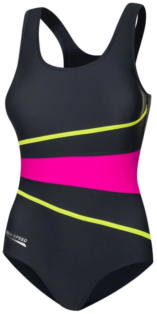 Купальник закритий для жінок Aqua Speed STELLA 6887 сірий, рожевий, зелений лайм Жін 36