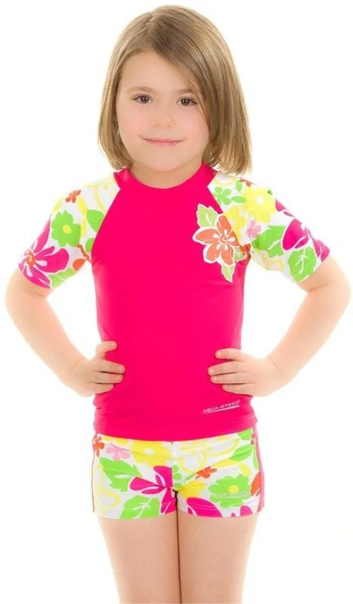 Топ сонцезахисний для дівчат Aqua Speed T-SHIRT FLOWER 2120 рожевий, мультиколор Діт 104см