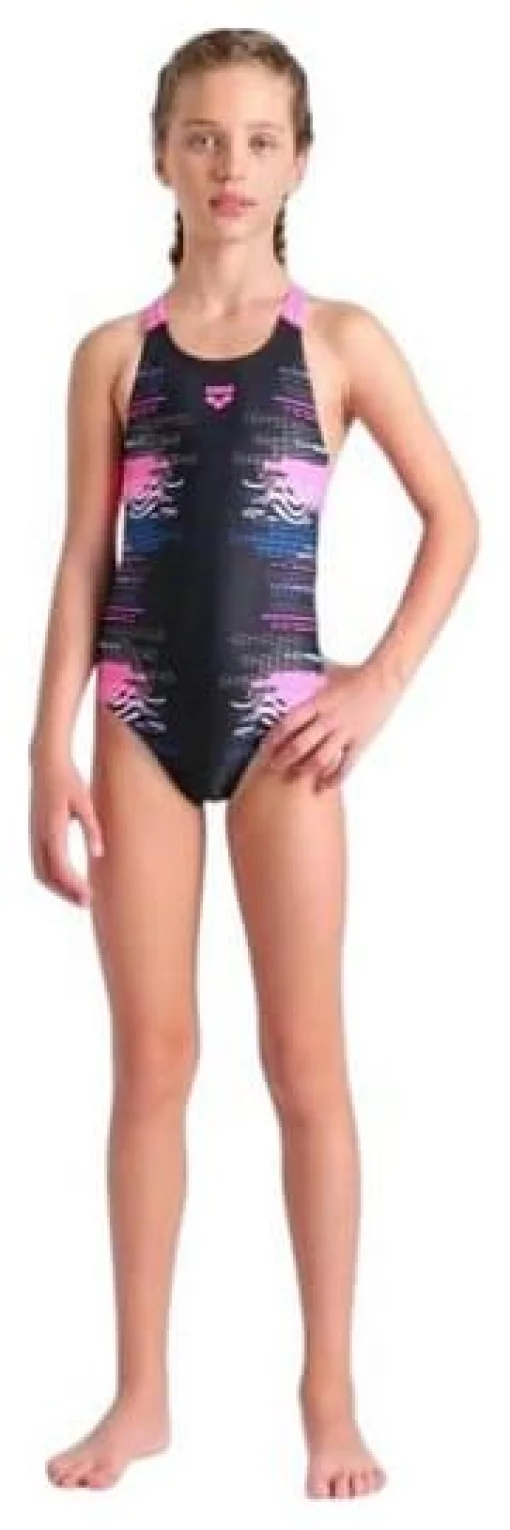 Купальник для дівчат Arena RHYTHM SWIMSUIT V BACK L чорний, рожевий Діт 140 см
