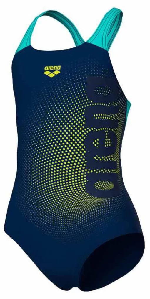 Купальник для дівчат Arena DIM LIGHT SWIMSUIT SWIM PRO BA чорний, жовтий, бірюзовий Діт 116 см
