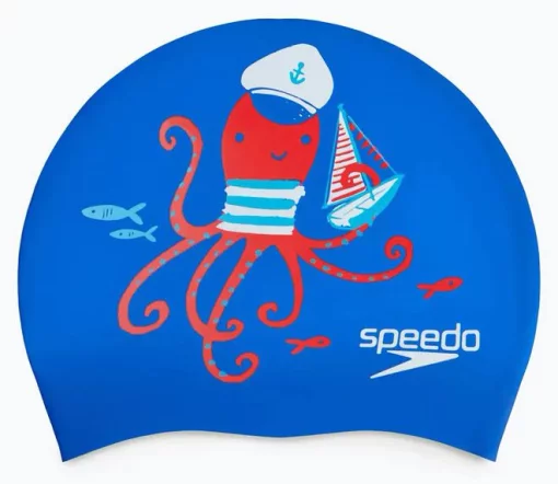Шапка для плавання Speedo SLOGAN PRT CAP JU/JF/JM синій, червоний Діт OSFM