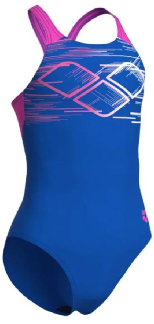 Купальник для дівчат Arena PASTIME SWIMSUIT V BACK синій, рожевий, бірюзовий Діт 116 см