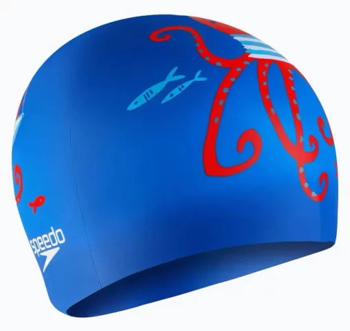 Шапка для плавання Speedo SLOGAN PRT CAP JU/JF/JM синій, червоний Діт OSFM