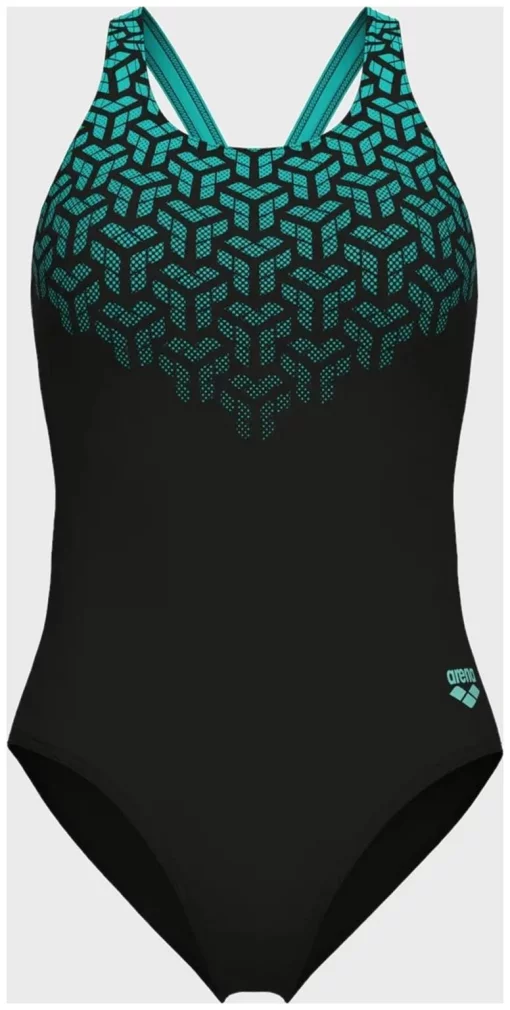 Купальник закритий для жінок Arena KIKKO V SWIMSUIT V BACK GRAPHI чорний, зелений Жін