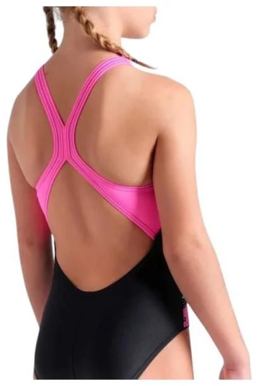 Купальник для дівчат Arena RHYTHM SWIMSUIT V BACK L чорний, рожевий Діт 140 см