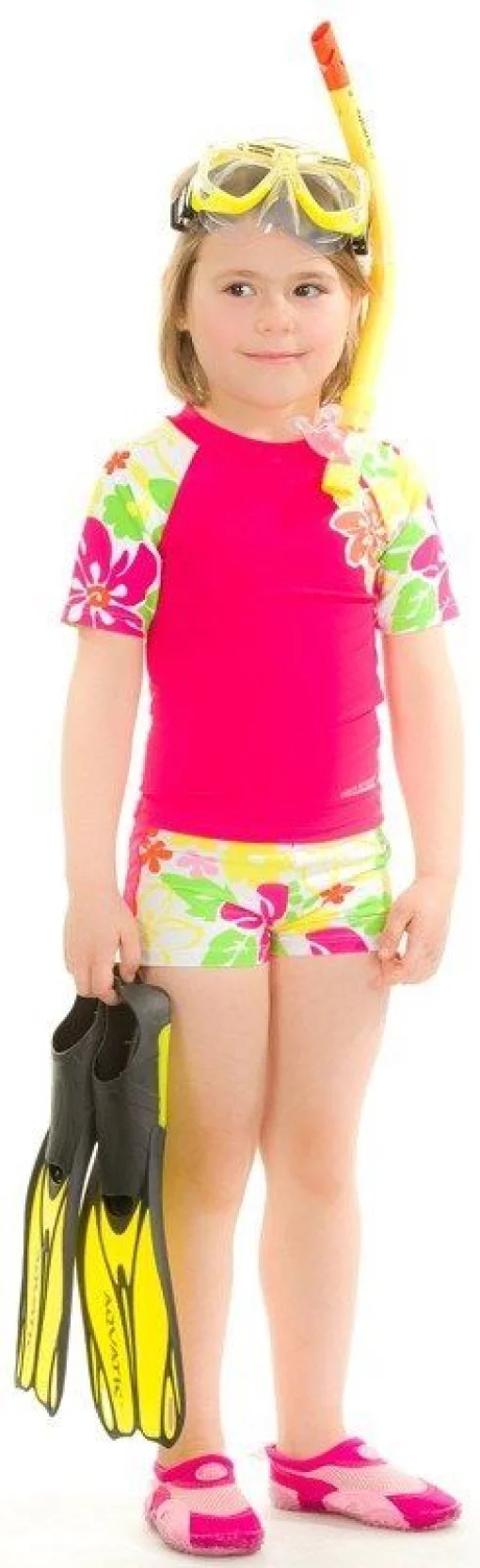 Топ сонцезахисний для дівчат Aqua Speed T-SHIRT FLOWER 2122 рожевий, мультиколор Діт 116см