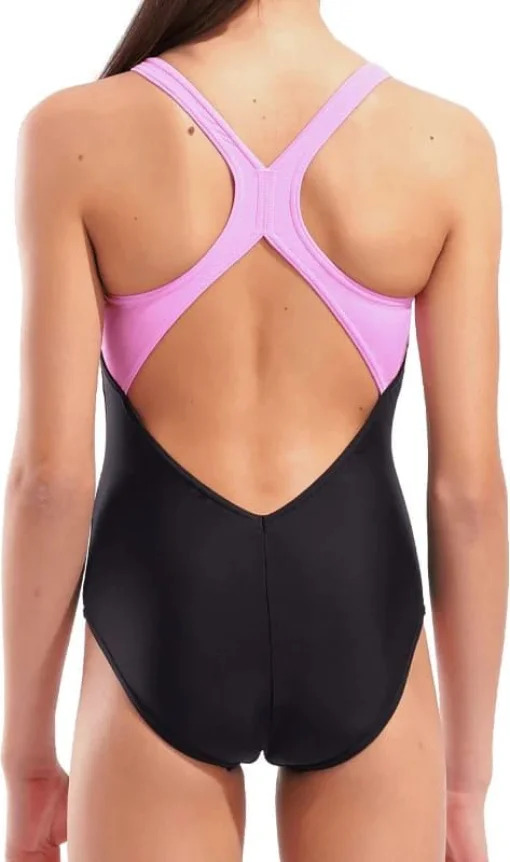 Купальник закритий для дівчат Arena TALES SWIMSUIT V BACK чорний, жовтий, рожевий дитячий 152 см (009085-590)