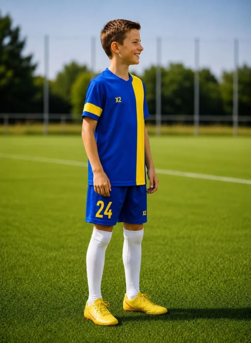 Дитяча футбольна форма X2 League (футболка+шорти), розмір S (синій/жовтий)