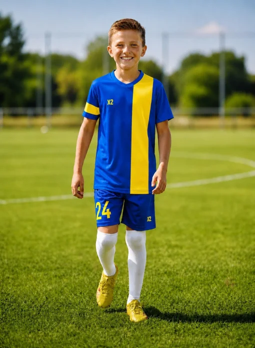 Дитяча футбольна форма X2 League (футболка+шорти), розмір XL (синій/жовтий)