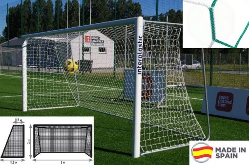 Футбольна сітка 5х2м. (Юніорська) "El Leon De Oro" Іспанія, шнур - 4,5 мм.(Green-white)/пара