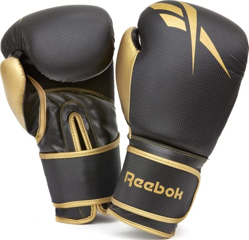 Боксерські рукавиці Reebok Boxing Gloves чорний, золотистий 10 унцій (RSCB-11117GB-10)
