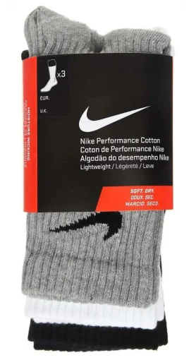 Шкарпетки Nike U NK PERF LTWT CRW 3PR NFS 144 чорний, білий, сірий Уні XL (46-50)