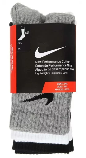 Шкарпетки Nike U NK PERF LTWT CRW 3PR NFS 144 чорний, білий, сірий Уні XL (46-50)