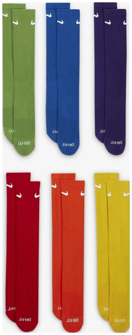 Шкарпетки Nike U NK ED PLS CSH CRW 6PR - 132 зелений, синій, фіолетовий, жовтий, червоний, пома Чол 46-50