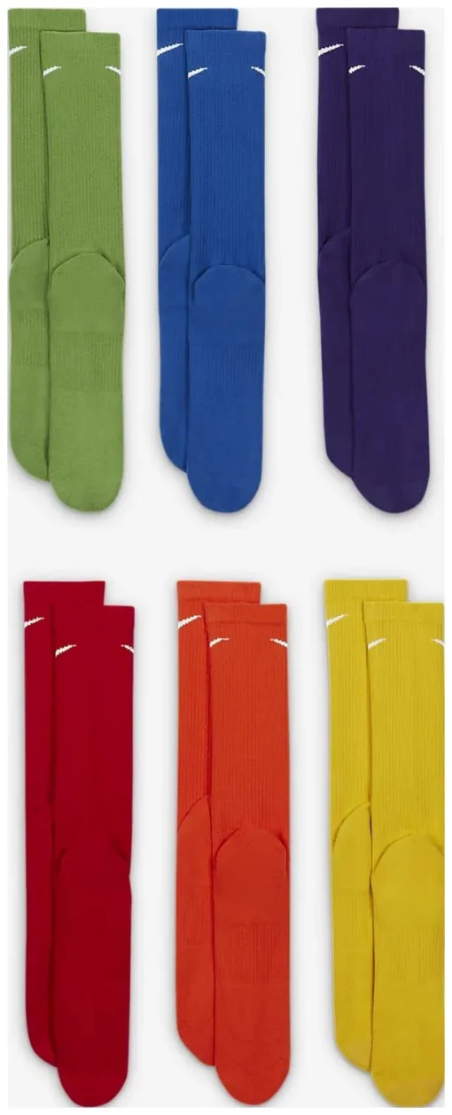 Шкарпетки Nike U NK ED PLS CSH CRW 6PR - 132 зелений, синій, фіолетовий, жовтий, червоний, пома Чол 46-50
